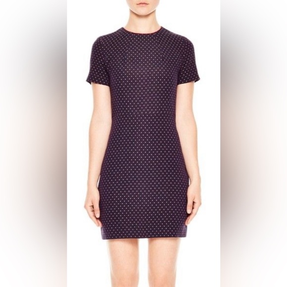 NWOT Sandro Paris Size 1 Navy and Red Embroidered Cutout jacquard mini dress - Picture 2 of 16